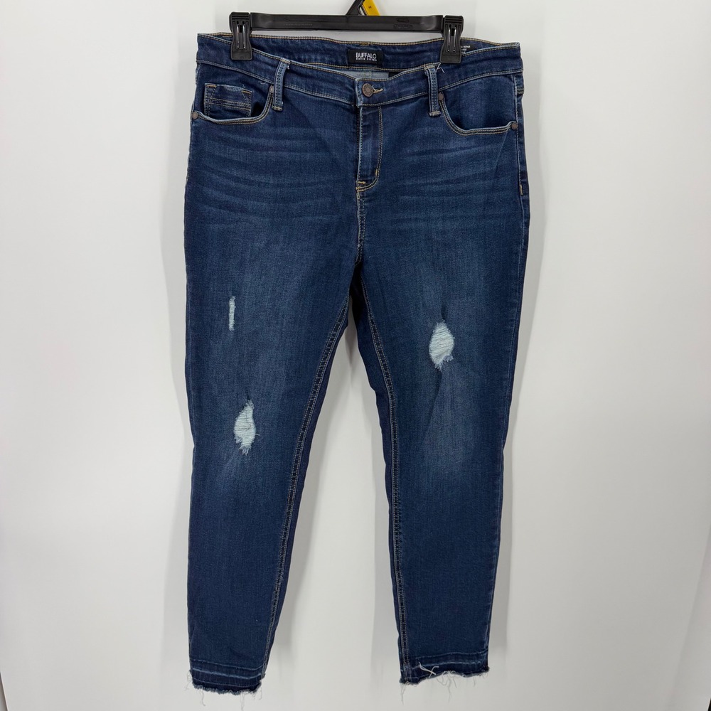 Buffalo David Bitton Hope Skinny Jeans Womens 12/32 Dark Wash Distressed Raw Hem